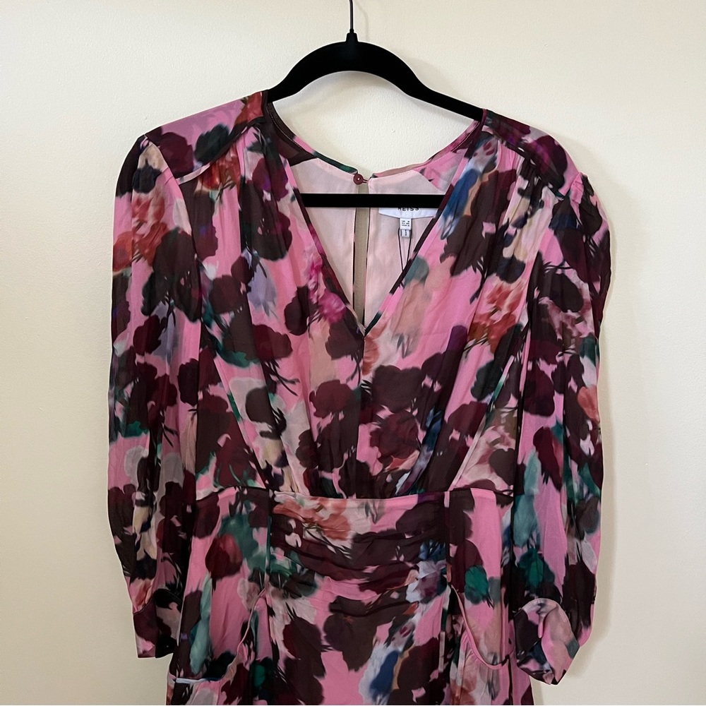 REISS JOSEPHINE PINK FLORAL PRINTED MINI LONG SLEEVE DRESS size 4 - Picture 5 of 11